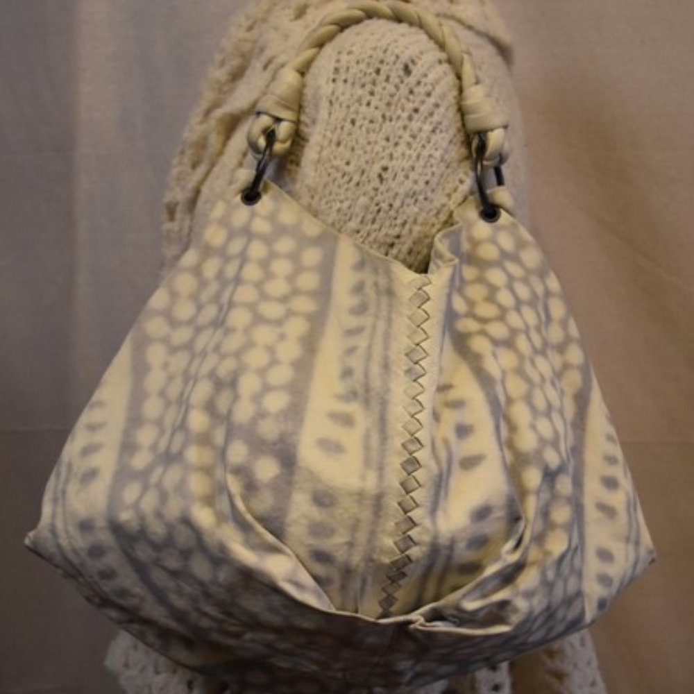 Bottega Veneta White/Gray Deerskin Leather Hobo